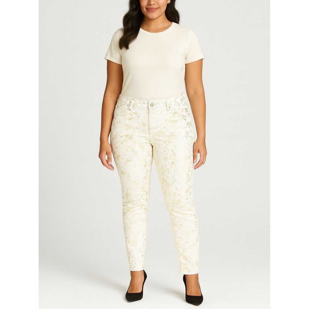 Jolt Gold Metallic Foil Skinny Jeans Women's Size 13 Mid Rise‎ Stretch Denim